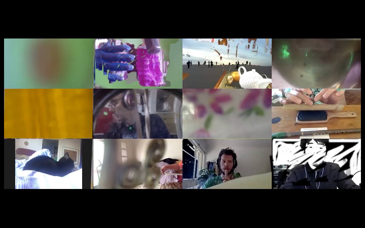 Screen capture of Splinter Orchestra improvising in gallery view of Zoom video conferencing software